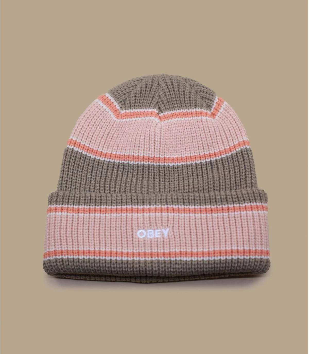 OBEY Future Stripe Beanie Pink Putty 4 OBEY Future Stripe Beanie Pink Putty - Afbeelding 2