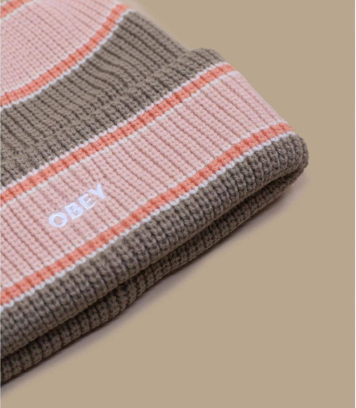 OBEY Future Stripe Beanie Pink Putty 5 OBEY Future Stripe Beanie Pink Putty - Afbeelding 3