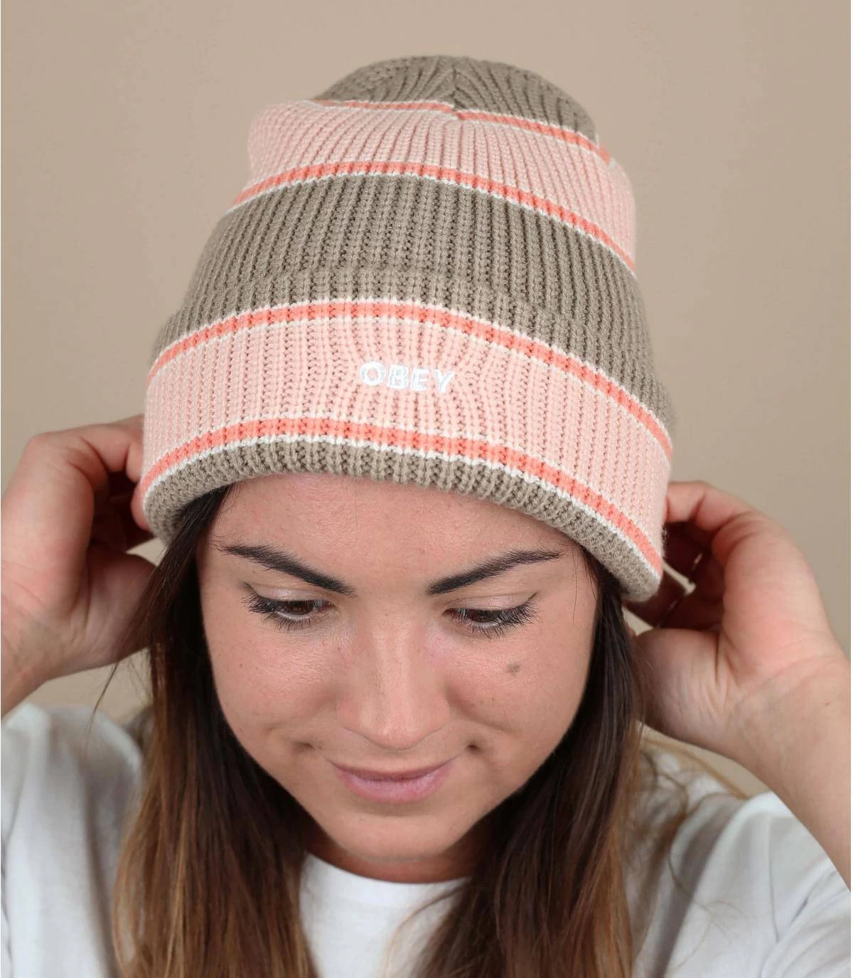 OBEY Future Stripe Beanie Pink Putty 3 OBEY Future Stripe Beanie Pink Putty